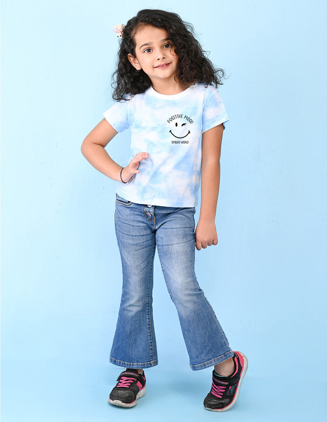 Nusyl girls blue positive mood printed tie & dye tshirt.