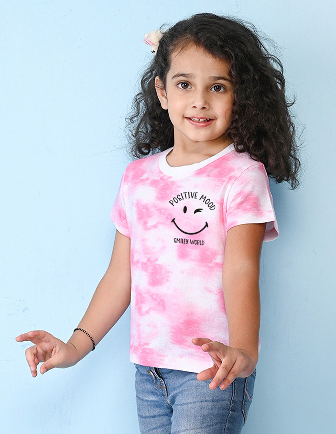 Nusyl girls pink positive mood printed tie & dye tshirt.