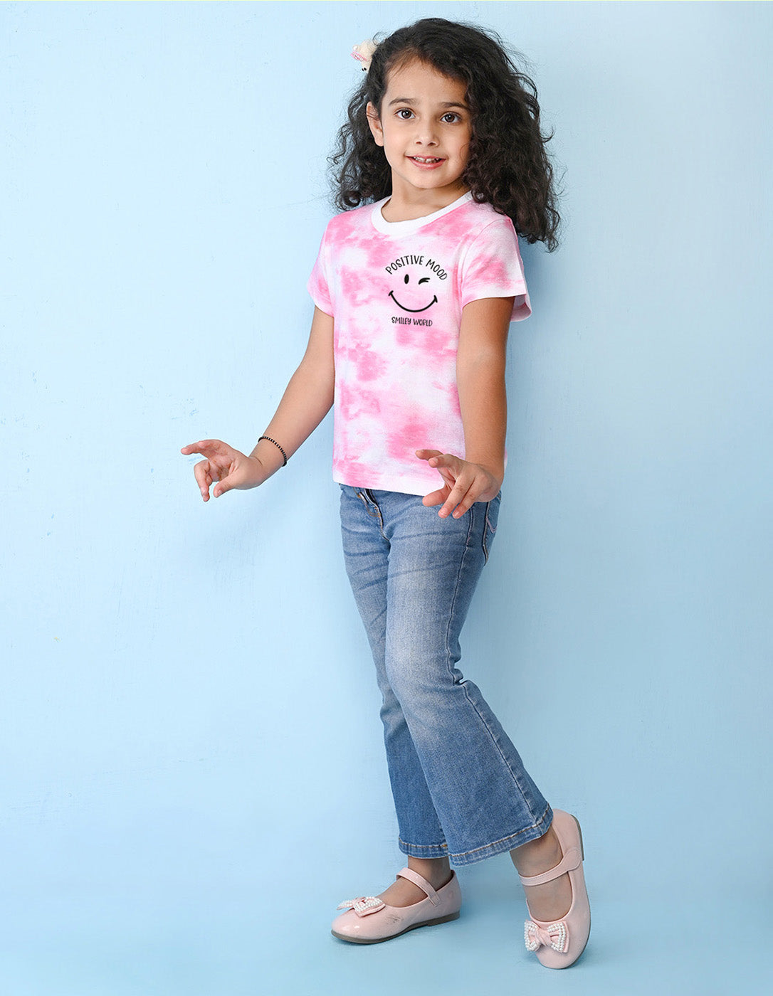Nusyl girls pink positive mood printed tie & dye tshirt.
