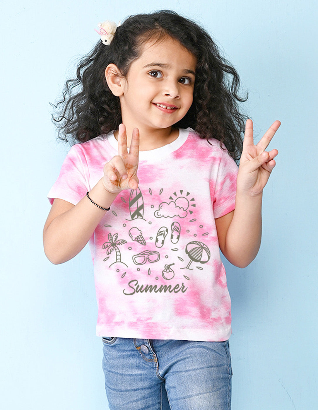 Nusyl girls pink summer printed tie & dye tshirt.