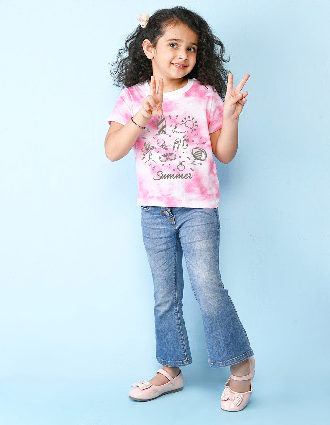 Nusyl girls pink summer printed tie & dye tshirt.