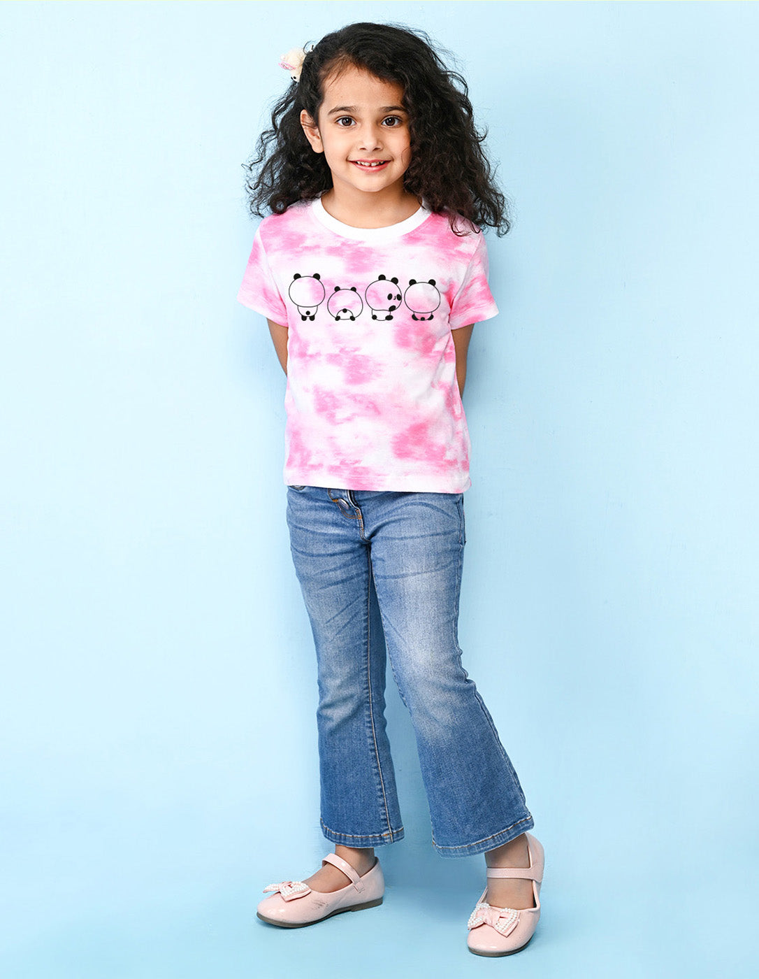 Nusyl girls pink baby pandas printed tie & dye tshirt.