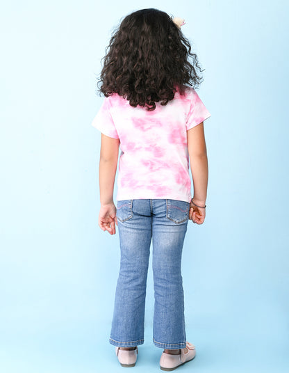 Nusyl girls pink baby pandas printed tie & dye tshirt.