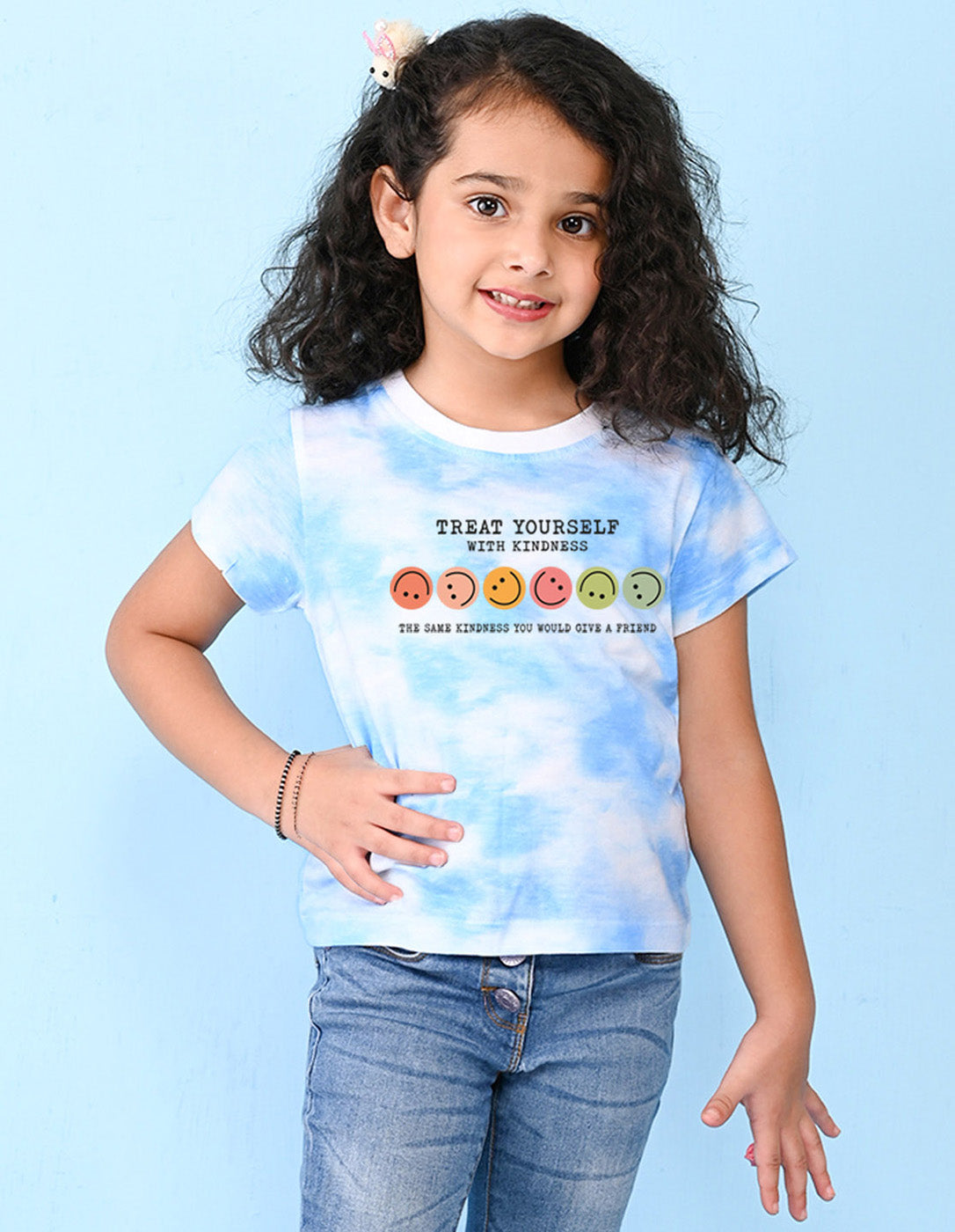 Nusyl girls blue smilies printed tie & dye tshirt.