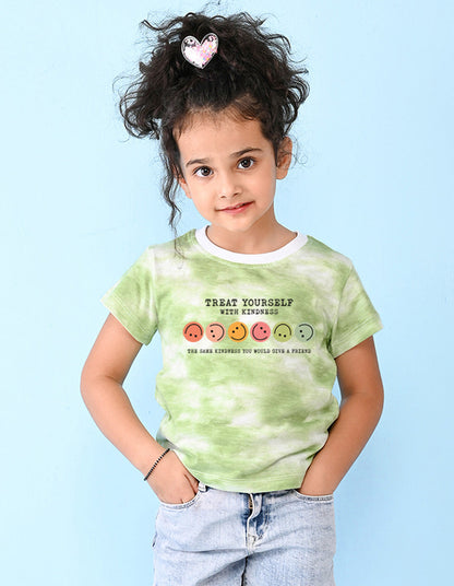 Nusyl girls green smilies printed tie & dye tshirt.
