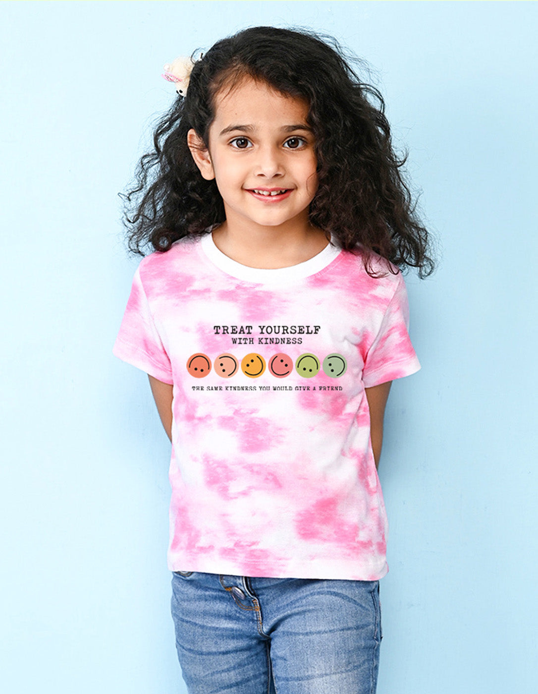 Nusyl girls pink smilies printed tie & dye tshirt.