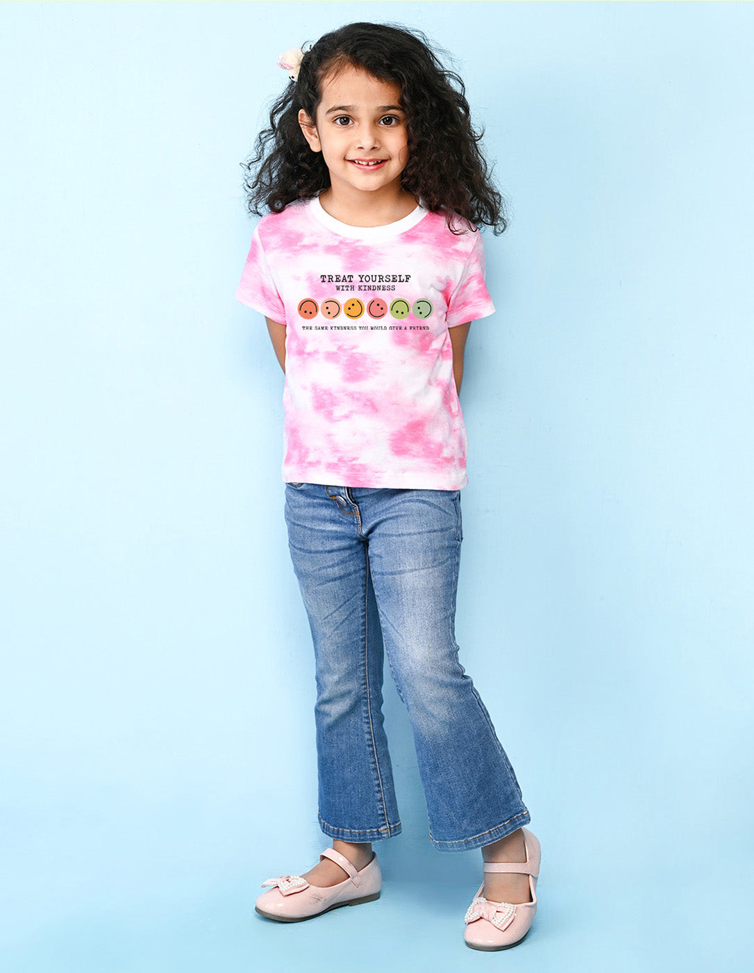 Nusyl girls pink smilies printed tie & dye tshirt.