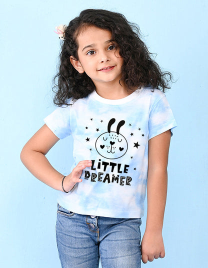 Nusyl girls blue little dreamer printed tie & dye tshirt.