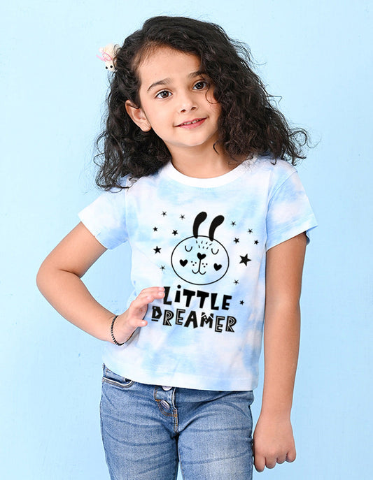 Nusyl girls blue little dreamer printed tie & dye tshirt.