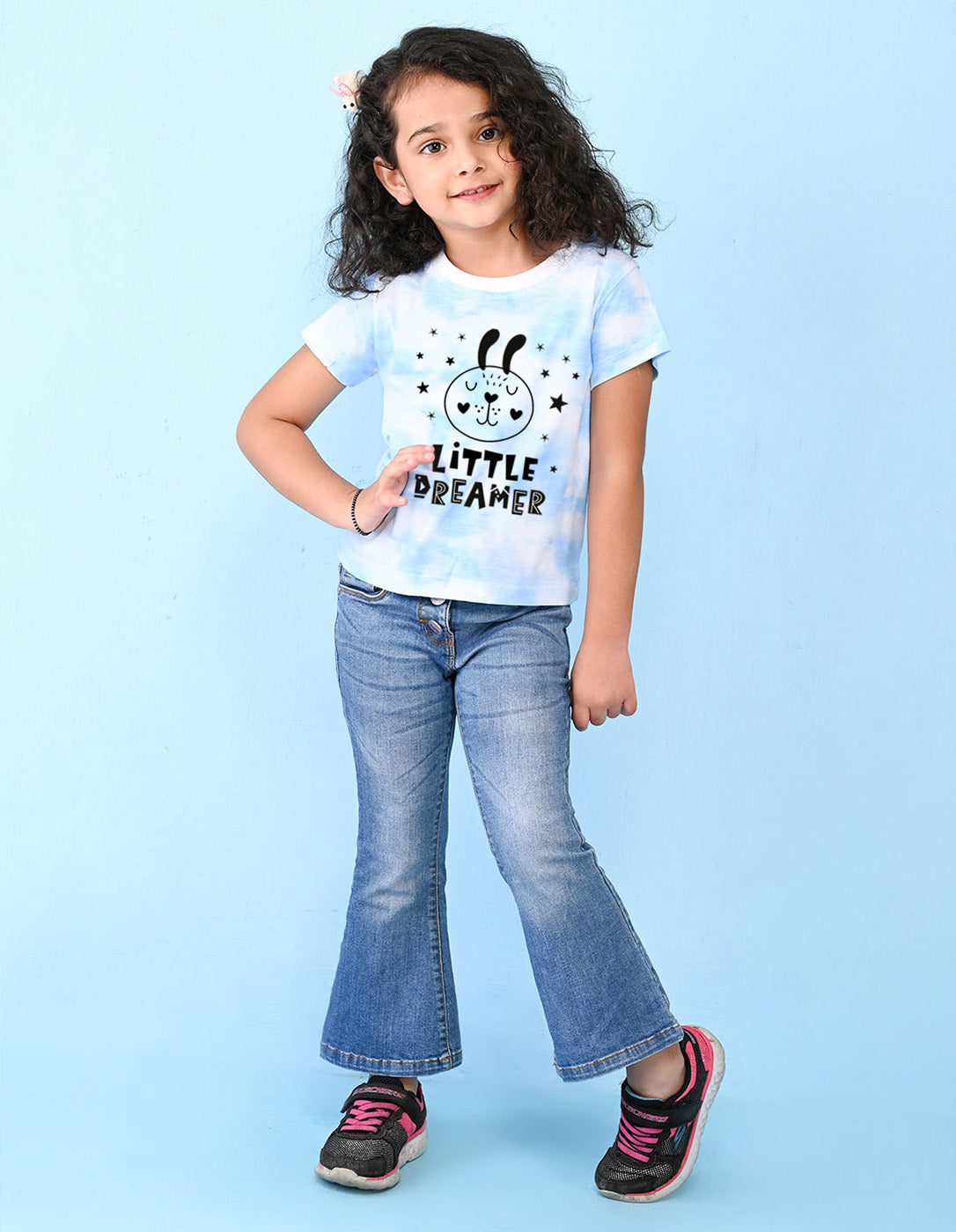 Nusyl girls blue little dreamer printed tie & dye tshirt.