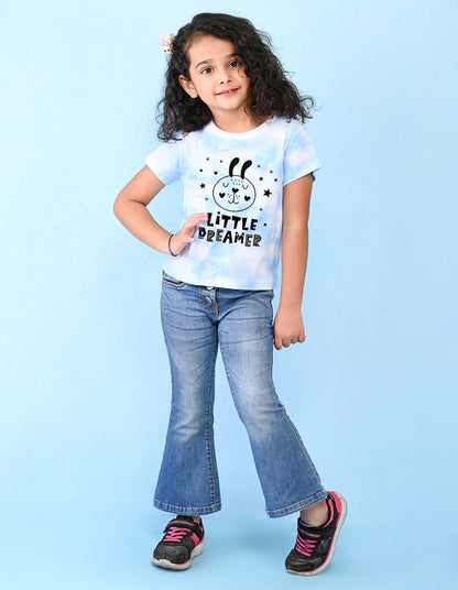 Nusyl girls blue little dreamer printed tie & dye tshirt.