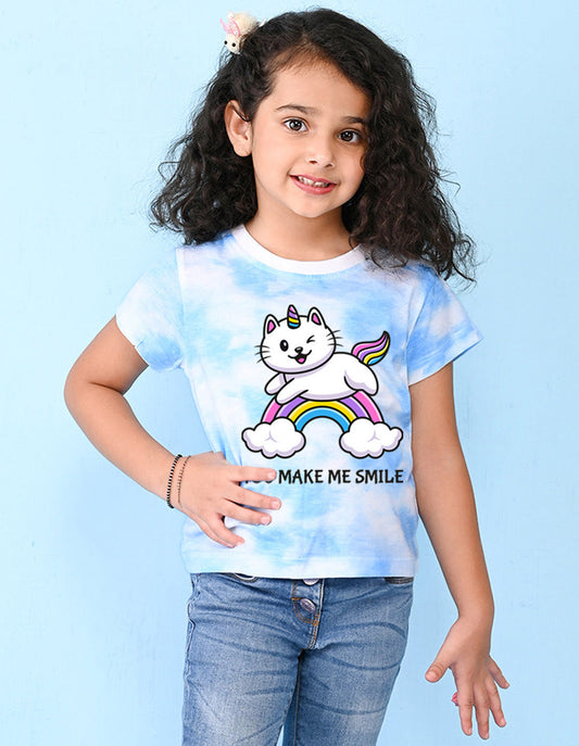 Nusyl girls blue rainbow printed tie & dye tshirt.