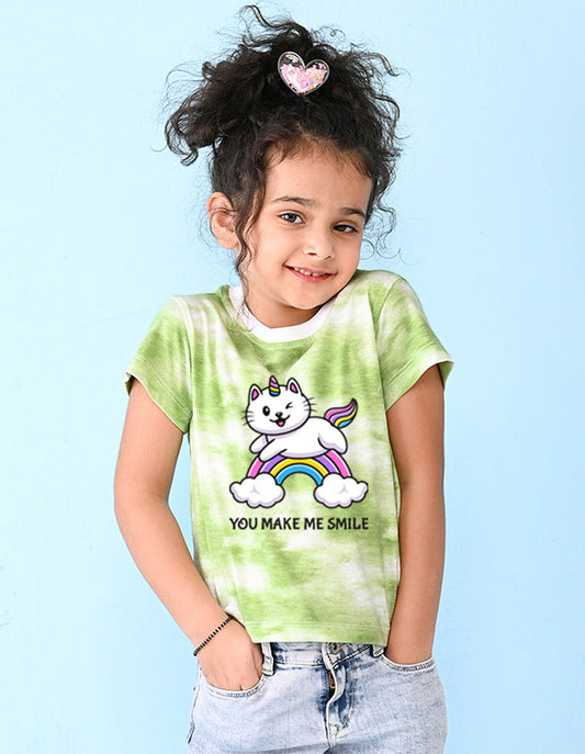 Nusyl girls green rainbow printed tie & dye tshirt.