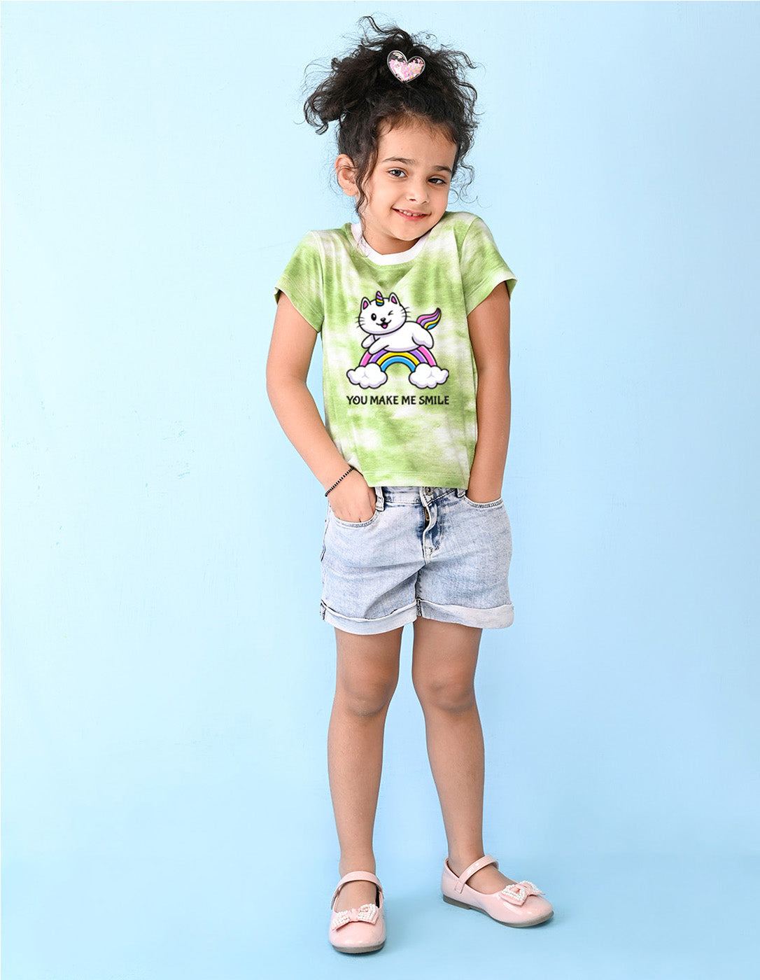 Nusyl girls green rainbow printed tie & dye tshirt.