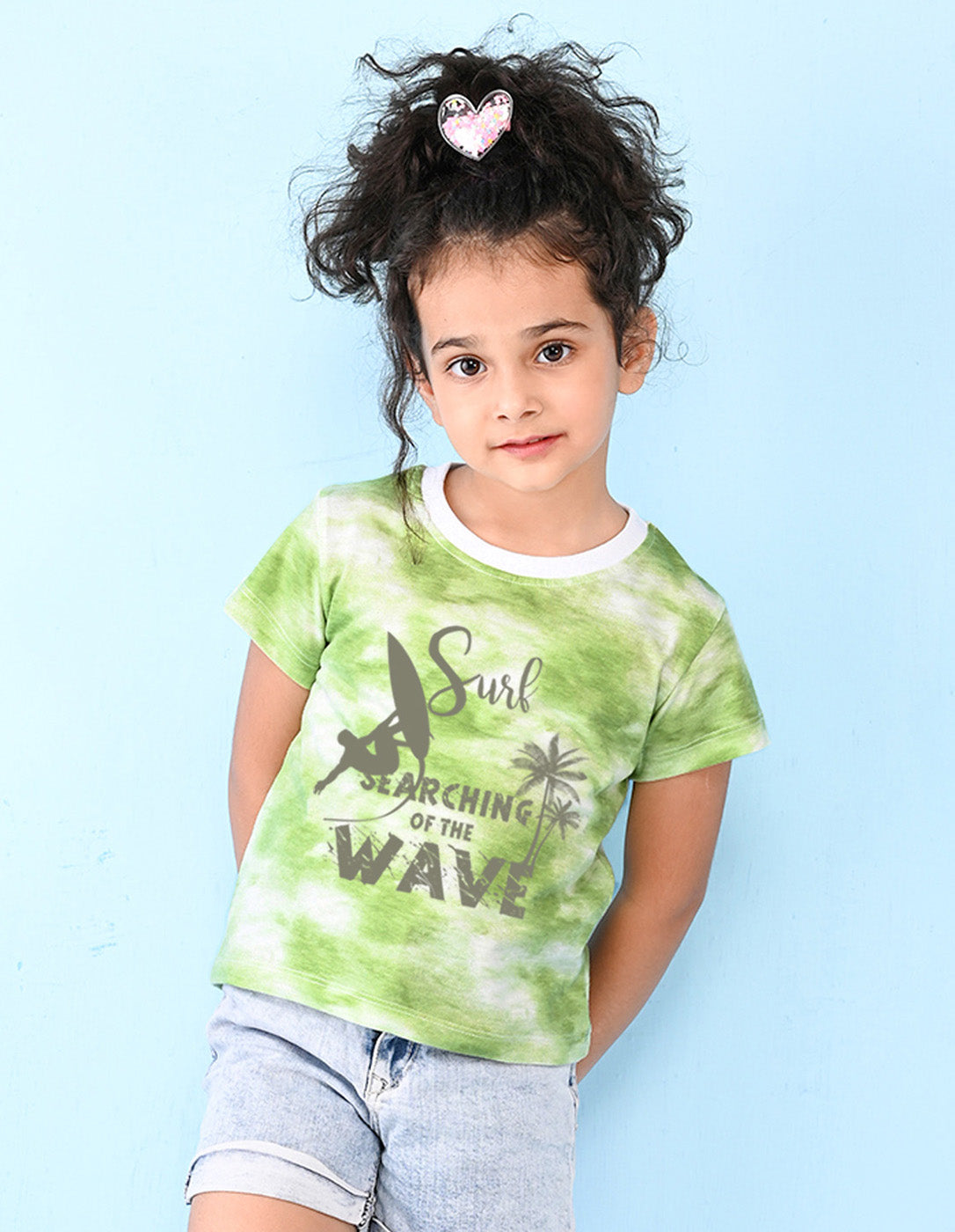 Nusyl girls green wave printed tie & dye tshirt.