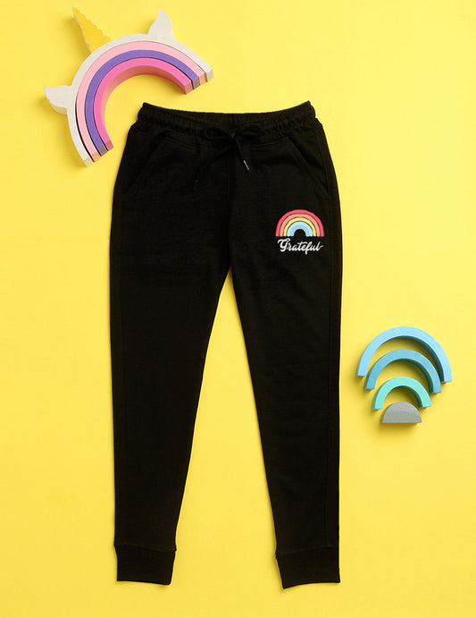 Nusyl Black text printed kids unisex treck pants