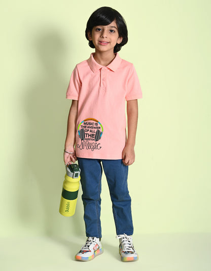 Nusyl Head phone Printed Peach Boys polo T-shirts