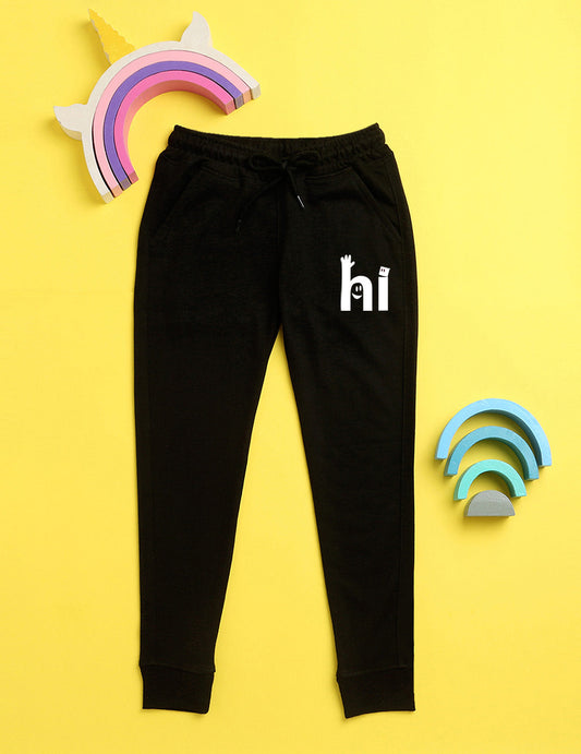 Nusyl Black text printed kids unisex treck pants