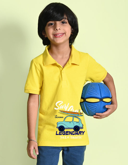 Nusyl Legendary Printed Bright yellow Boys polo T-shirts
