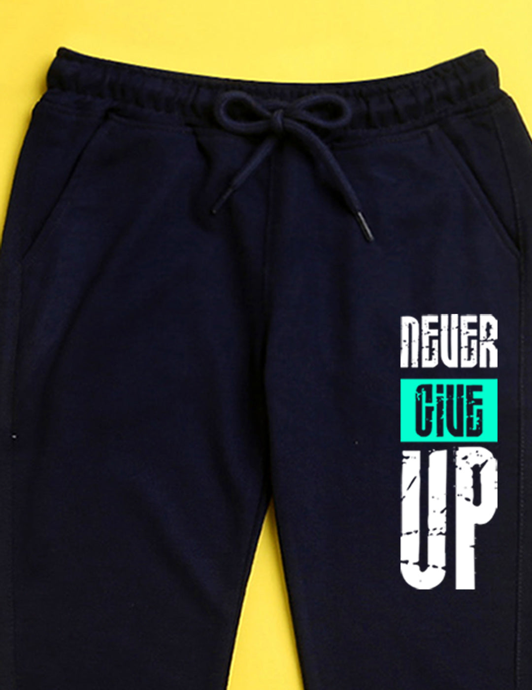 Nusyl Navy blue text printed kids unisex treck pants