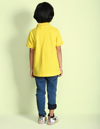 Nusyl Number 5 Printed Bright yellow Boys polo T-shirts