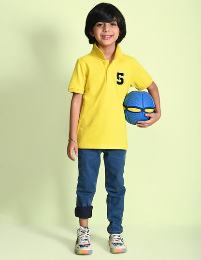 Nusyl Number 5 Printed Bright yellow Boys polo T-shirts