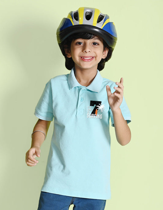 Nusyl Number 7 Printed Light blue Boys polo T-shirts