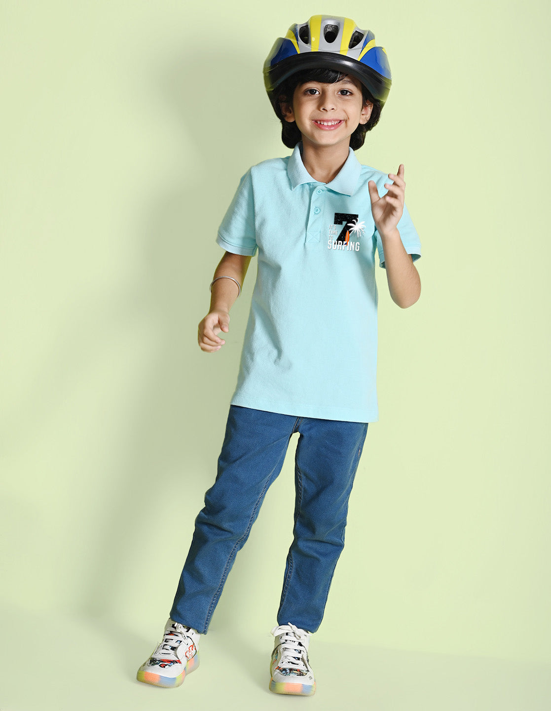 Nusyl Number 7 Printed Light blue Boys polo T-shirts