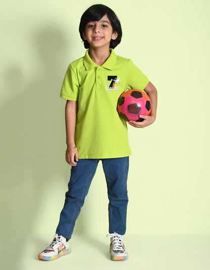 Nusyl Number 7 Printed Lime green Boys polo T-shirts