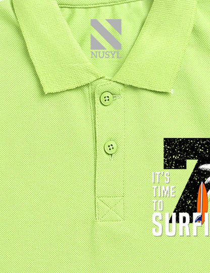 Nusyl Number 7 Printed Lime green Boys polo T-shirts