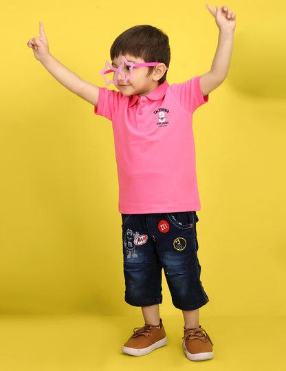 Nusyl Number Three Printed Bubblegum Pink Infants Polo T-shirt