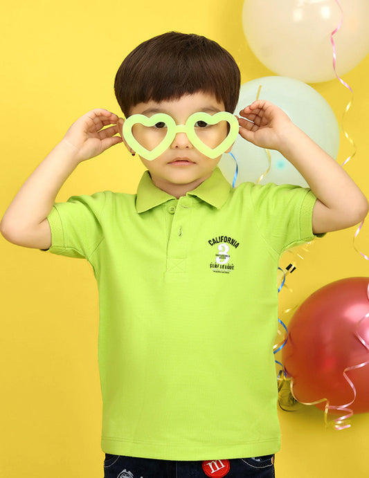 Nusyl Number Three Printed Lime Green Infants Polo T-shirt