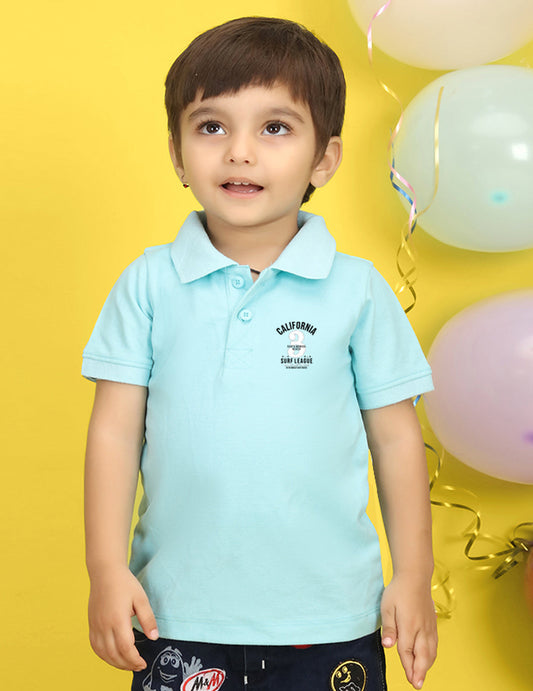 Nusyl Number Three Printed Light Blue Infants Polo T-shirt