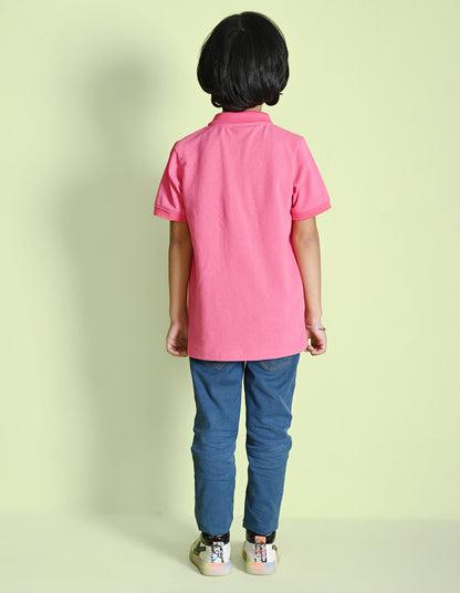 Nusyl Number 2 Printed Bubblegum pink Boys polo T-shirts