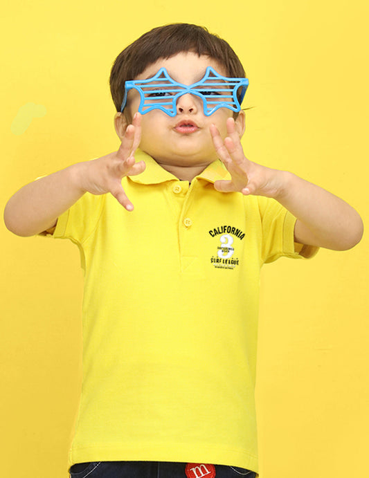 Nusyl Number Three Printed Bright Yellow Infants Polo T-shirt