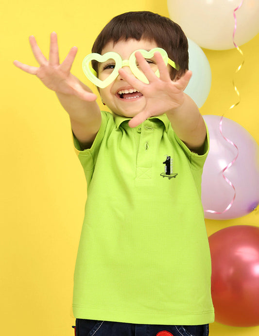 Nusyl Number One Printed Lime Green Infants Polo T-shirt
