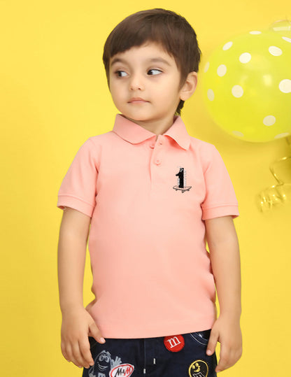 Nusyl Number One Printed Peach Infants Polo T-shirt