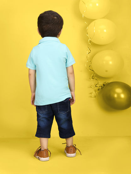 Nusyl Number Seven Printed Light Blue Infants Polo T-shirt