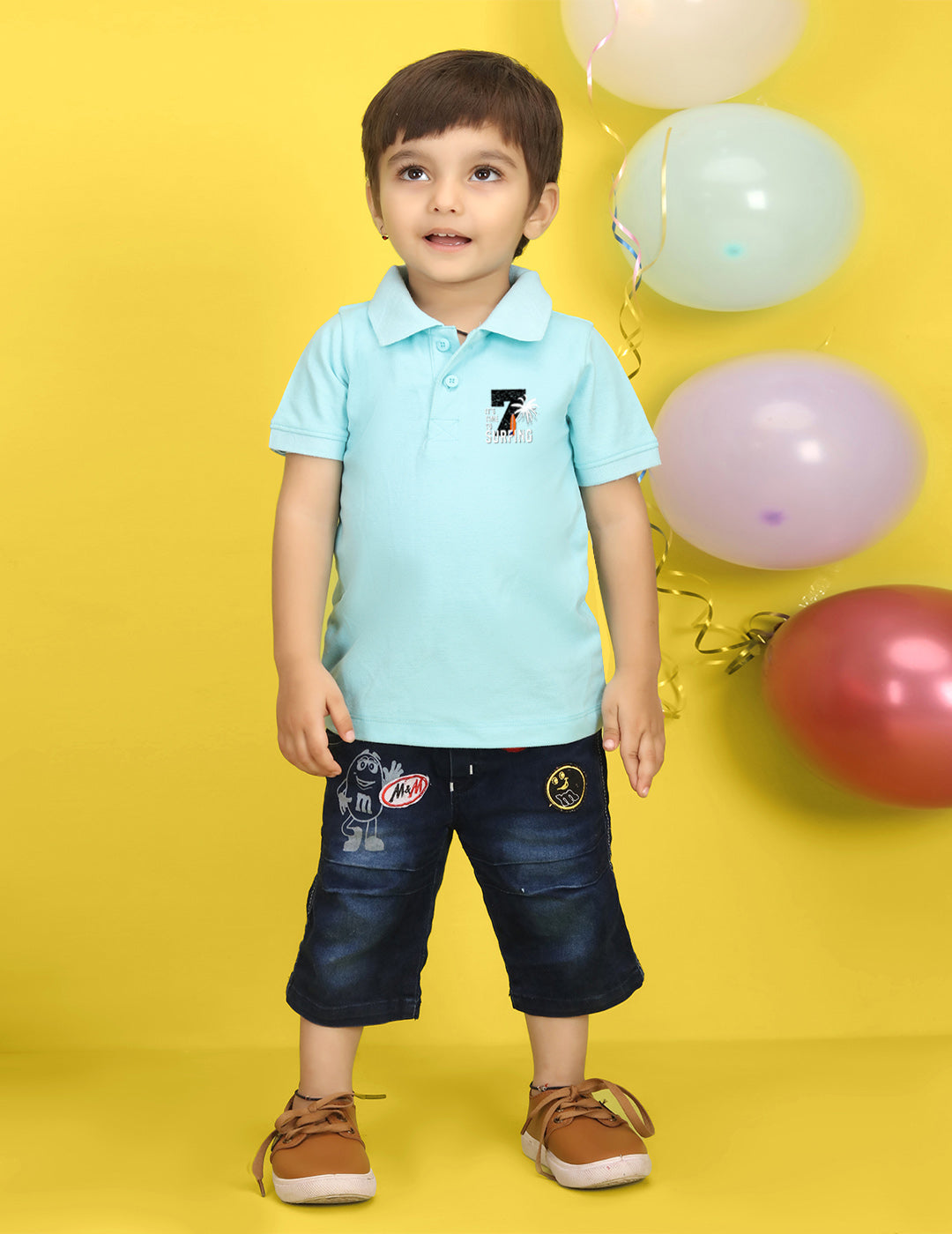 Nusyl Number Seven Printed Light Blue Infants Polo T-shirt