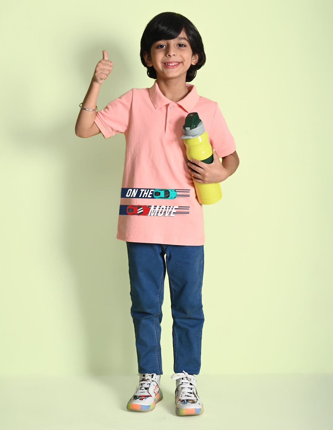 Nusyl On the move Printed Peach Boys polo T-shirts