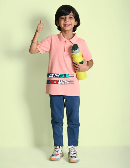 Nusyl On the move Printed Peach Boys polo T-shirts