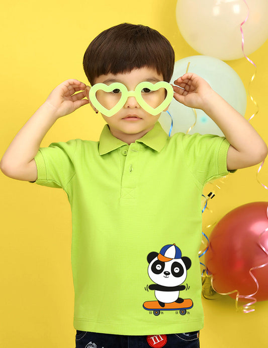 Nusyl Panda Printed Lime Green Infants Polo T-shirt