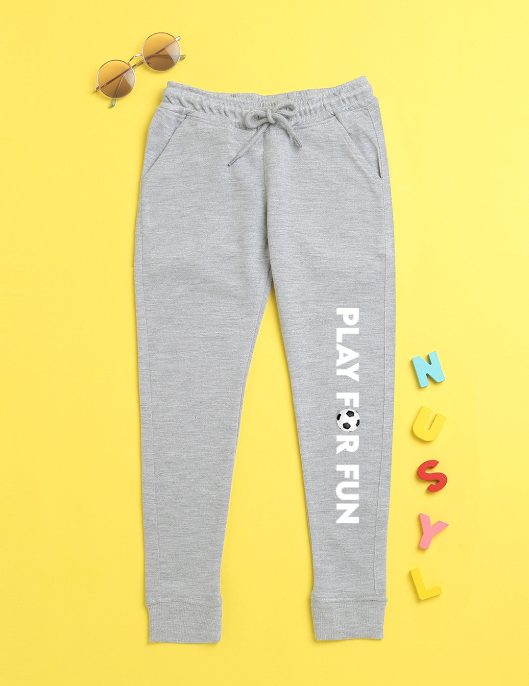 Nusyl Grey text printed kids unisex treck pants