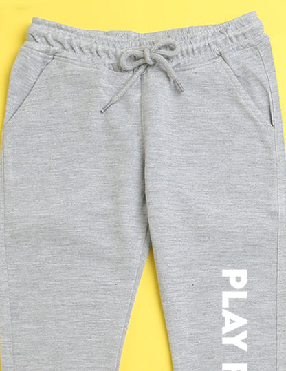 Nusyl Grey text printed kids unisex treck pants