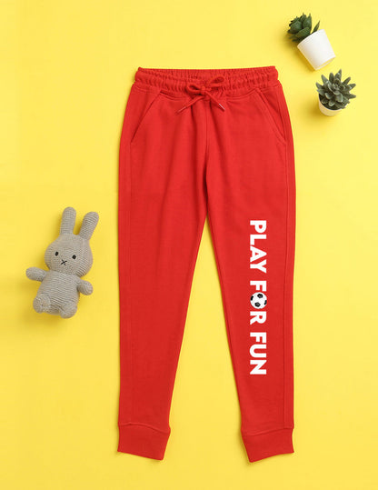 Nusyl Red text printed kids unisex treck pants