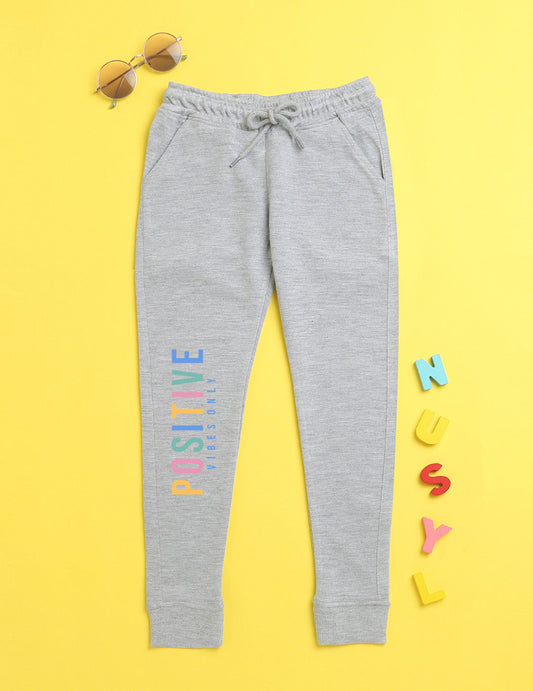 Nusyl Grey text printed kids unisex treck pants