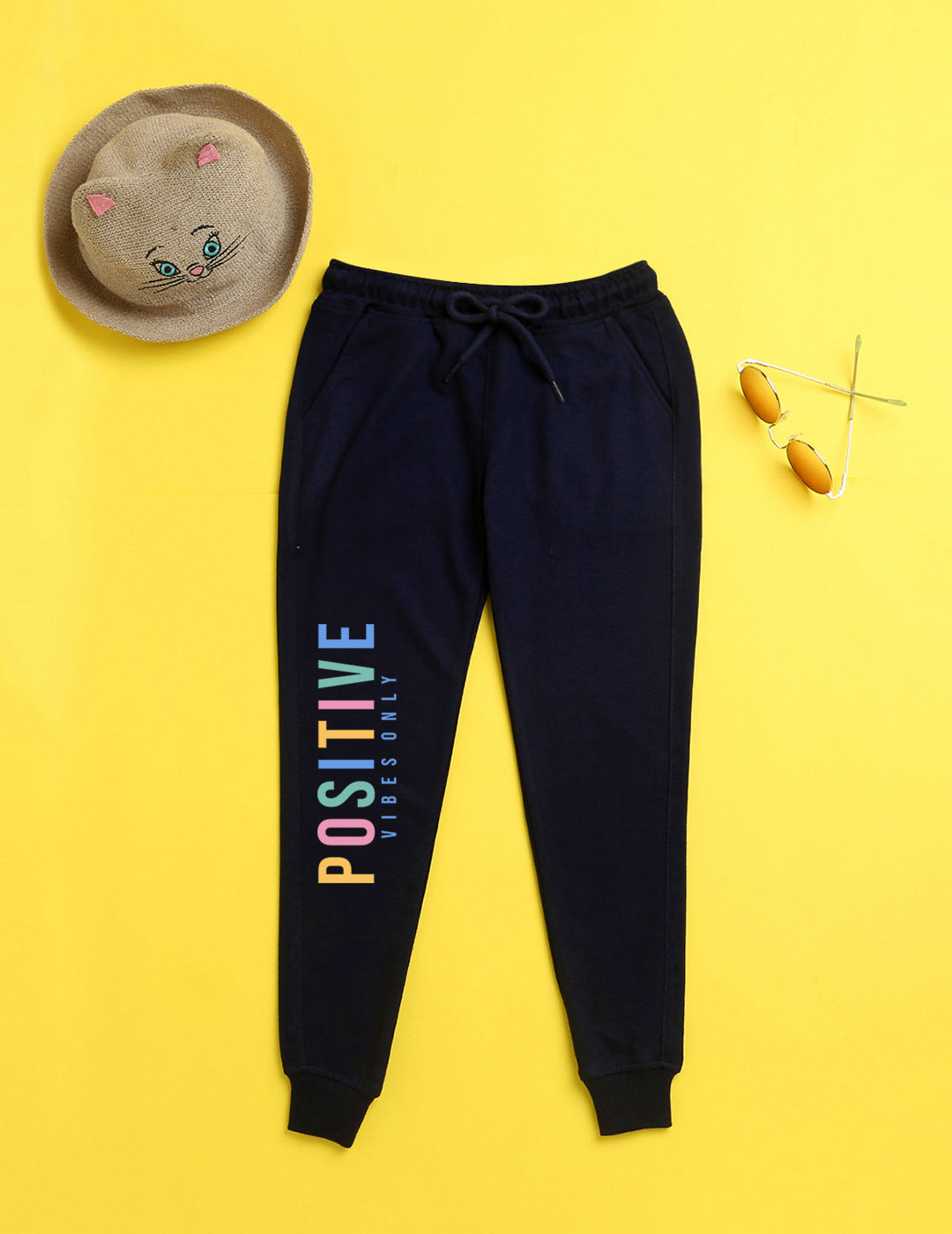 Nusyl Navy blue text printed kids unisex treck pants