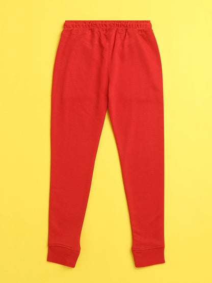 Nusyl Red text printed kids unisex treck pants