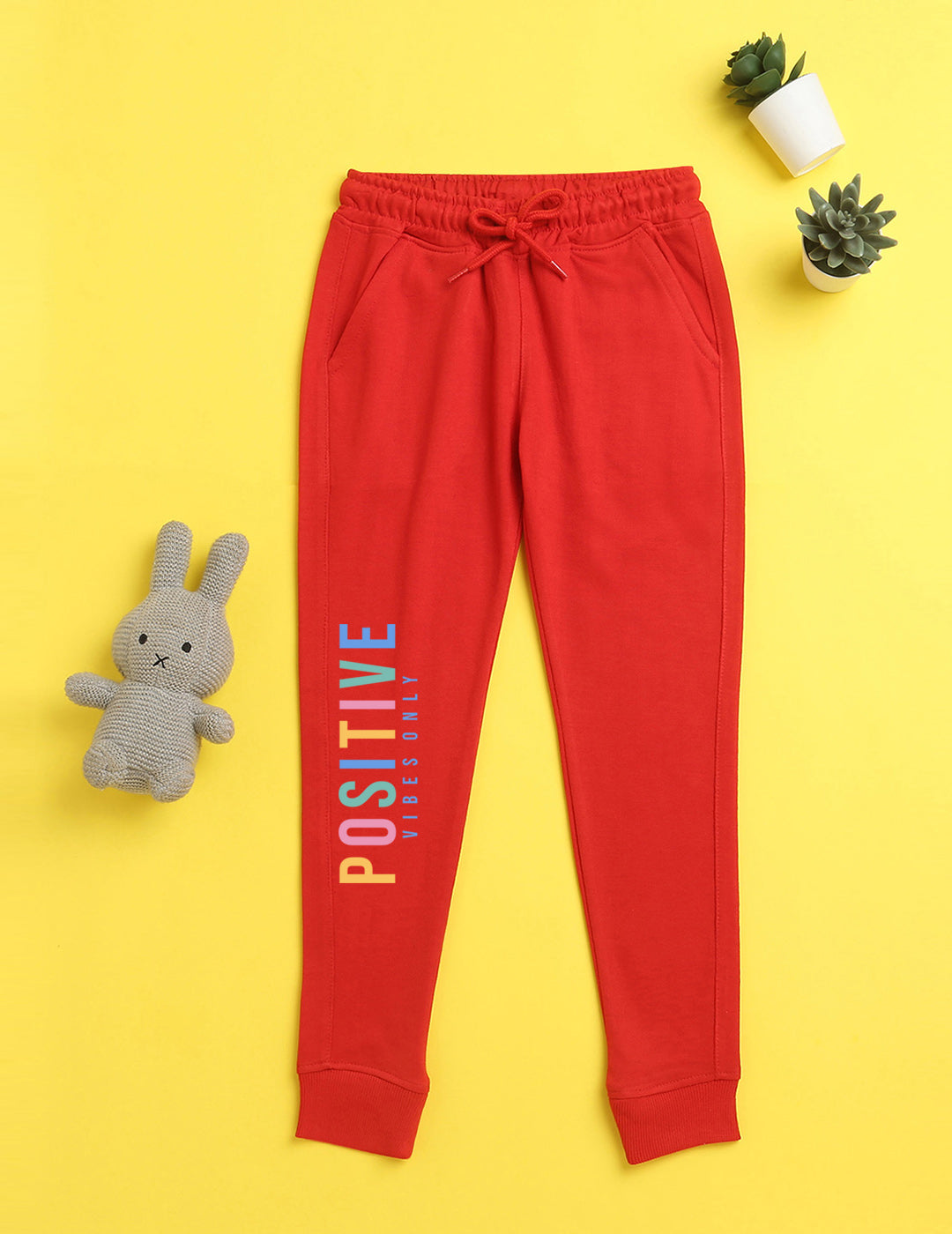 Nusyl Red text printed kids unisex treck pants