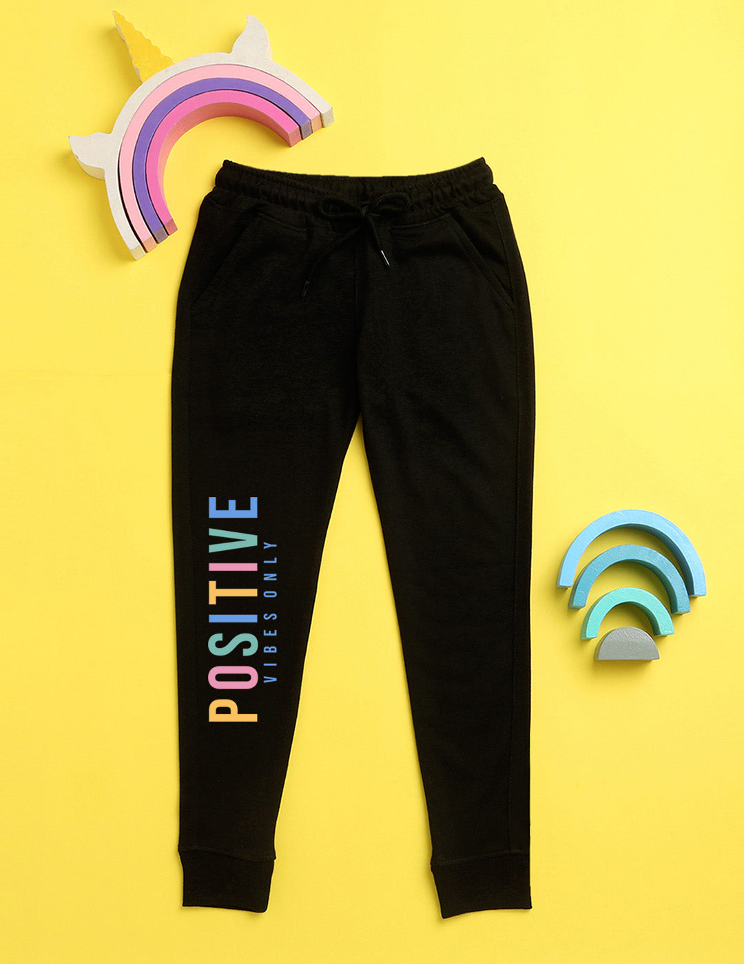 Nusyl Black text printed kids unisex treck pants